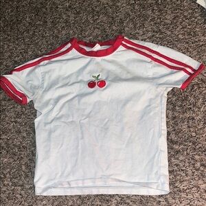 Vibe White and Red Short Sleeve Tee with Cherry Embroidery